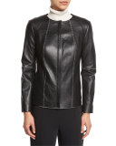 Leather Peplum Jacket w/ Contrast Whipstitching, Black