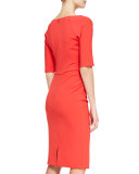Deedie 3/4-Sleeve Side Ruched Dress, Persimmon 