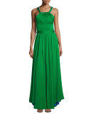 Daphne Sleeveless Stretch Silk Gown, Multicolor