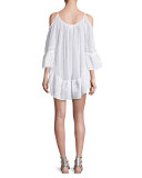 Ibiza Cold-Shoulder Gauze Coverup Dress, White