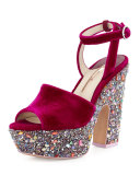 Pip Velvet Platform Sandal, Winter Cherry
