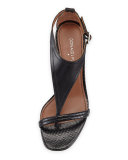 Monti Leather & Snake T-Strap Sandal, Black