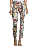 Hibiscus Palm-Print Skinny Ankle Jeans, Blue/Multi