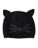 Girls' Knit Cat Beanie, Black