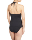Island Goddess High-Neck Tankini Swim Top, Black