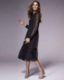 silk chiffon pin dot shirtdress, black/cream