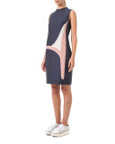 Printed Denim Sleeveless Dress, Dark Blue