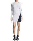 Cecilee Long-Sleeve Colorblock Sheath Dress, Ivory