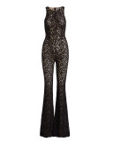 Sleeveless Floral Lace Jumpsuit, Black