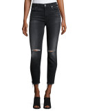High-Waist Ankle Distressed Skinny Jeans, Black