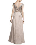 Cap-Sleeve Sequined Lace Gown 