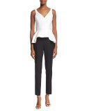 Sleeveless V-Neck Peplum Top, Ivory
