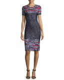 Anguilla Floral-Jacquard Short-Sleeve Dress, Caviar/Multi