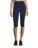 Paneled High-Rise Capri Leggings, Navy