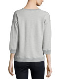 Lace-Up 3/4-Sleeve Sweatshirt, Heather Grey