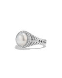 Petite Cerise Pearl Ring in Sterling Silver w/ Pave Diamonds