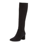 Suede Square-Toe Knee Boot, Black (Nero)