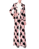 Lace-Print Wide-Leg Trousers, Multicolor