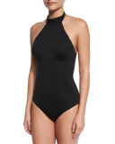 Heather Choker Solid One-Piece Swimsuit