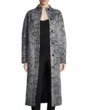 Balin Long Animal-Print Coat, Gray/Navy