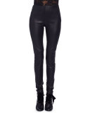 Mid-Rise Leather Leggings, Black