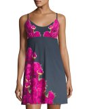 Antique Lace-Print Chemise, Gray Floral