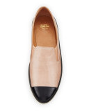 Danielle Cap-Toe Leather Skate Sneaker, Nude/Black