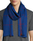 Barra Plaid Merino Wool Scarf, Blue