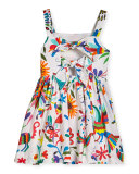 Emaline Sleeveless Folkloric Poplin Dress, Multicolor, Size 8-16