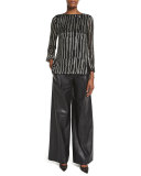 Stanton Leather Wide-Leg Pants, Black
