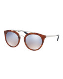Iridescent Cat-Eye Double-Bridge Sunglasses, Light Brown/Silver