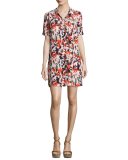 Knox Camo Short-Sleeve Lace-Up Silk Dress, Multicolor