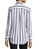 Val Striped Long-Sleeve Shirt, Blue/White