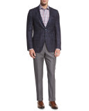 Twill Flat-Front Trousers, Light Gray