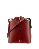 Hana Leather Drawstring Bucket Bag, Brick