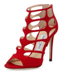 Ren Suede Caged 100mm Sandal, Red
