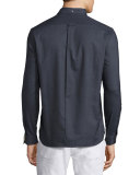 Long-Sleeve Oxford Shirt w/Check Revers, Charcoal