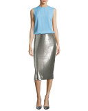 Sequined Midi Pencil Skirt, Silver