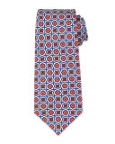 Fancy Medallion-Print Silk Tie, Burgundy/Navy