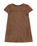 Studded Faux-Suede Shift Dress, Chestnut, Size 8-14