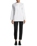 Lemi Split-Neck Long-Sleeve Top, White