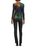 Floral-Print Crewneck Cardigan, Multicolor