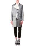 Metallic Basketweave Topper Coat, Silver