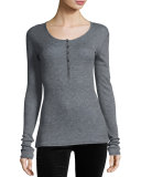 Fine Rib Wool Henley, Charcoal