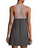 Lace-Back Tank Lounge Dress/Chemise, Charcoal/Rose