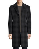 Tailored Check Wool-Cashmere Coat, Charcoal Melange