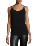 Silk Jersey Long Slim Camisole, Black