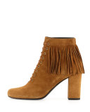 Fringed Suede Lace-Up Boot, Tan