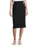 Button-Pocket Pencil Skirt, Black