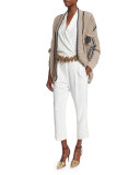 Shawl-Collar Sleeveless Crepe Jumpsuit, White